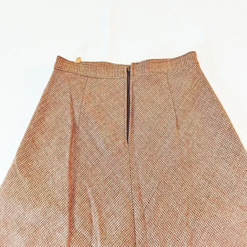 Bagatelle Houndstooth Woven Tweed Wool Skirt Brown/Orange SZ10